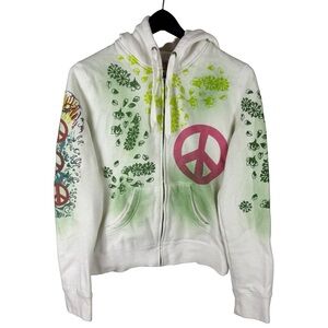 Women’s Y2K Funky People Peace Sign Cute Streetwear White Hoodie Size L